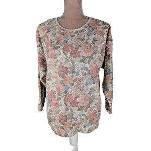 Vintage JJ Browne Floral Knit Sweater Large Gold Thread Cottagecore Feminine